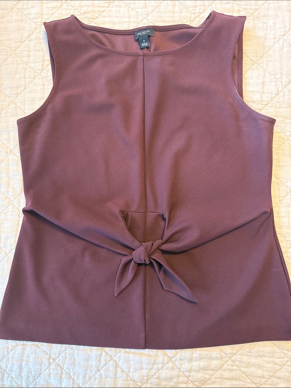 Ann Taylor burgundy tie front sleeveless blouse